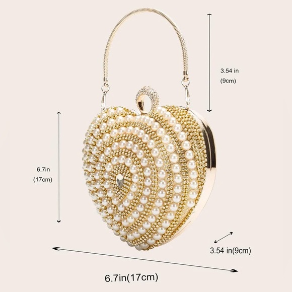 Pearl and Rhinestone Heart Shaped Purse - Picture 5 of 8